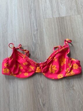 Heavy Manners Hot Pink Bikini Top with Orange Floral Print